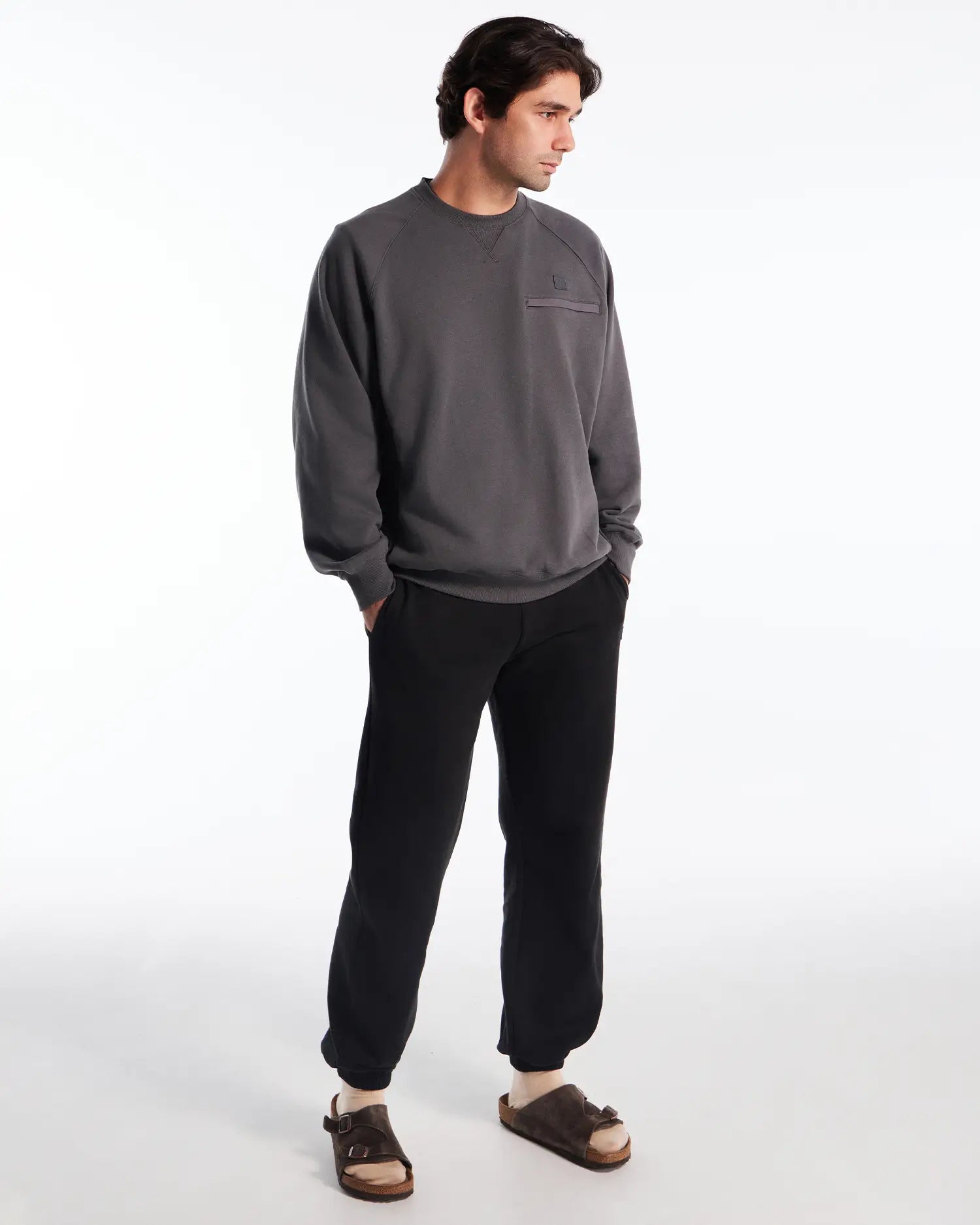 Mixed Fabric Crew Sweatshirt