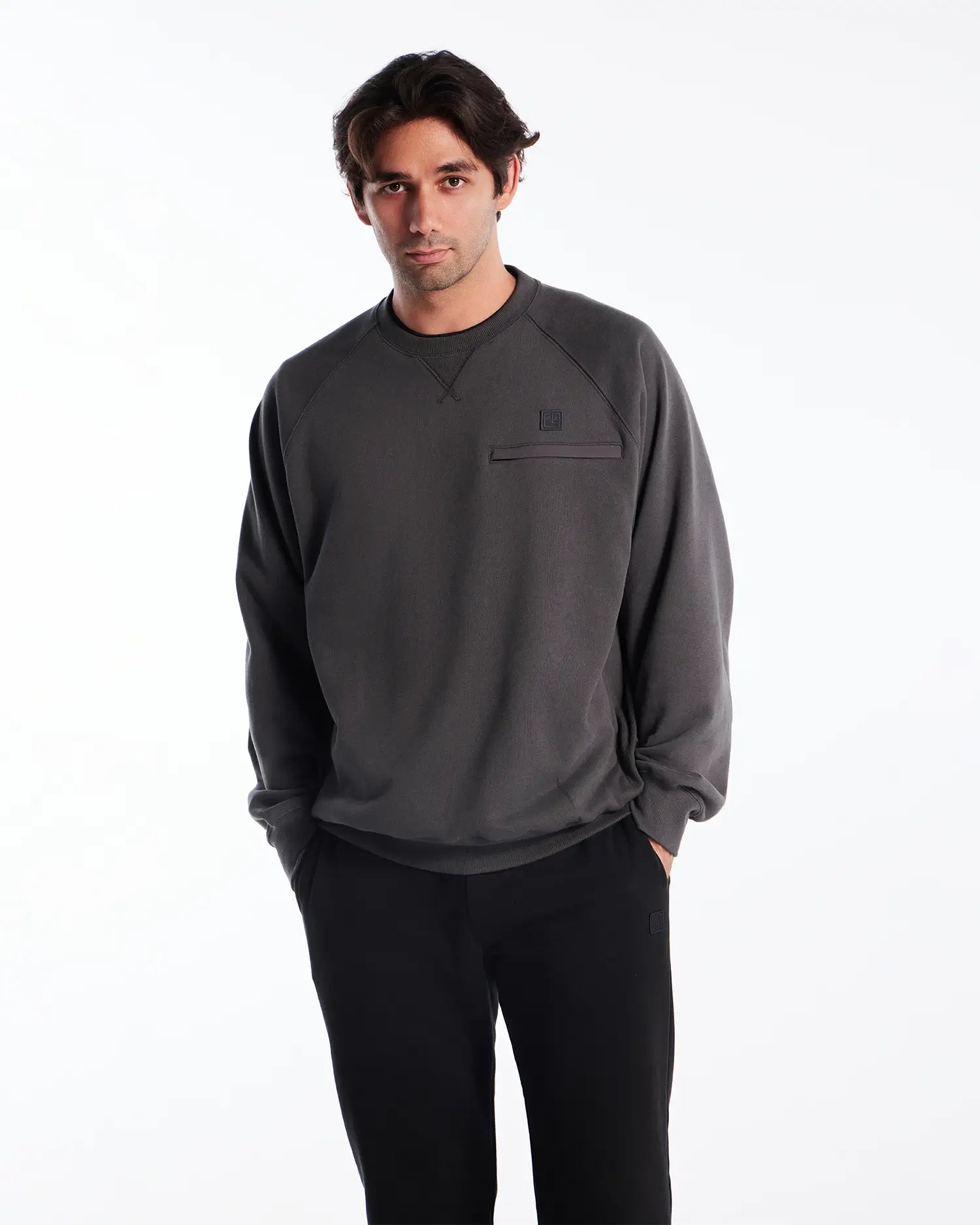 Mixed Fabric Crew Sweatshirt