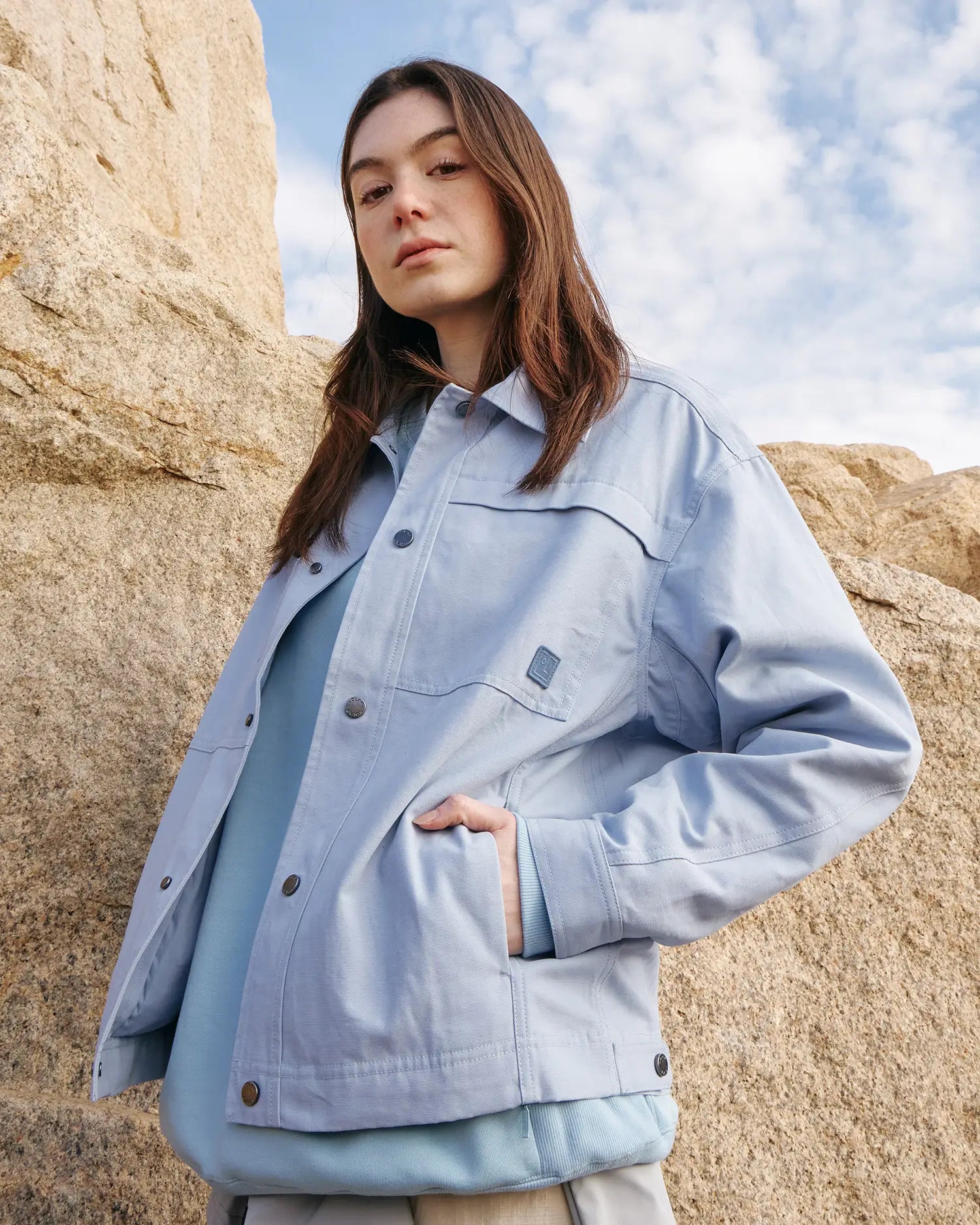 Shop Women s Chore Jacket in Light Blue KOLAB