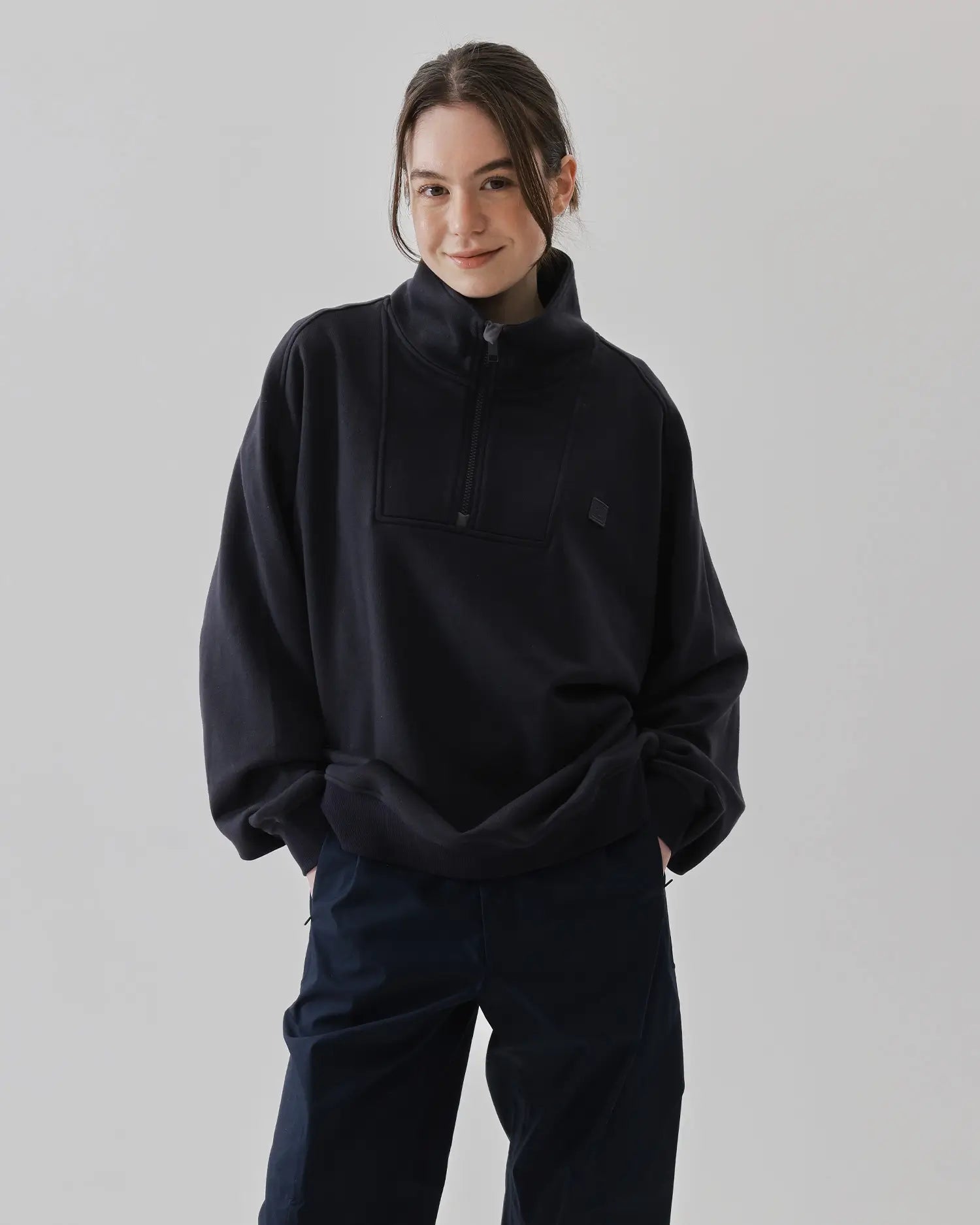 Women's Mixed Fabric Halfzip in Charcoal 05 #charcoal