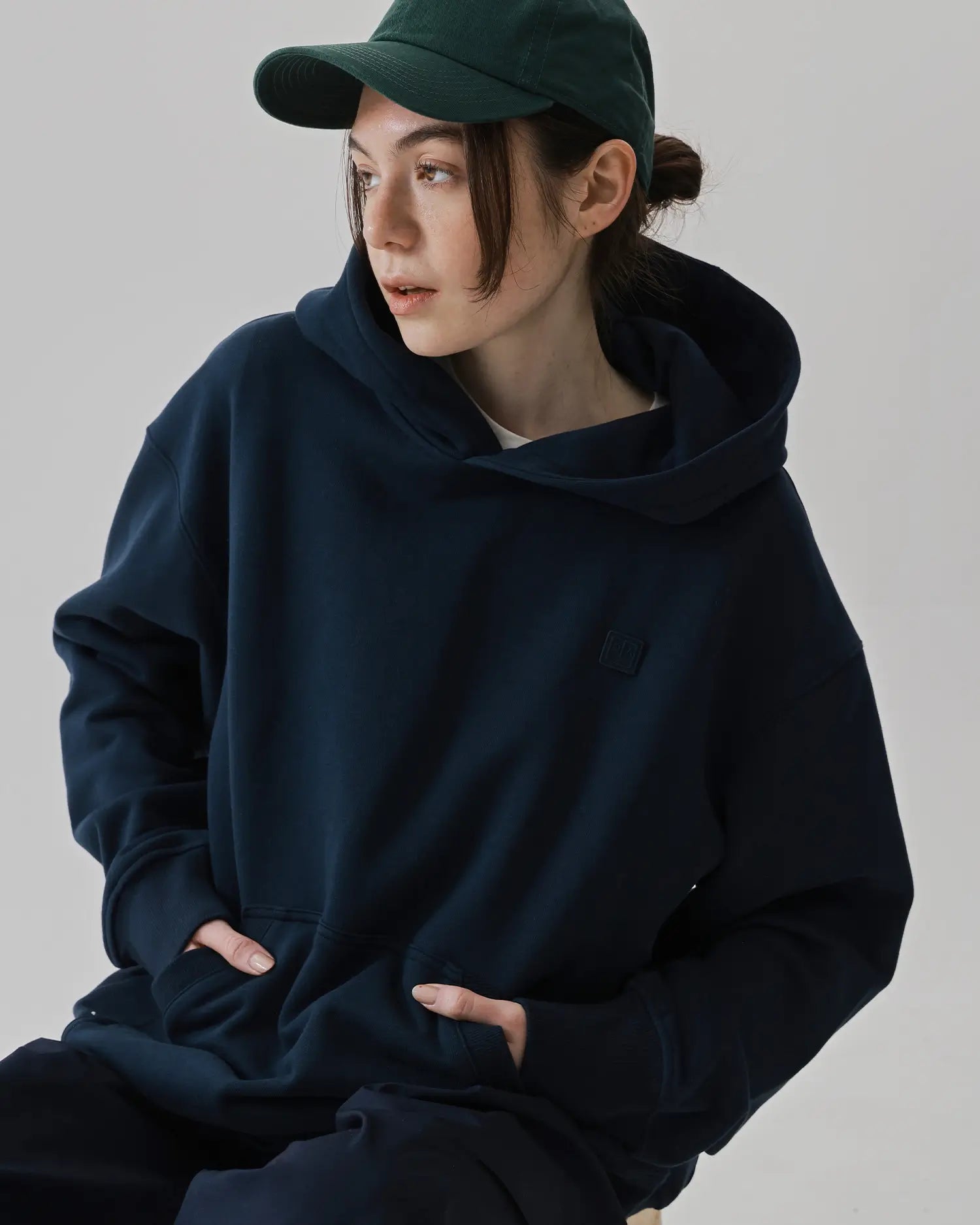 Women's Mixed Fabric Hoodie 07 #dark-blue