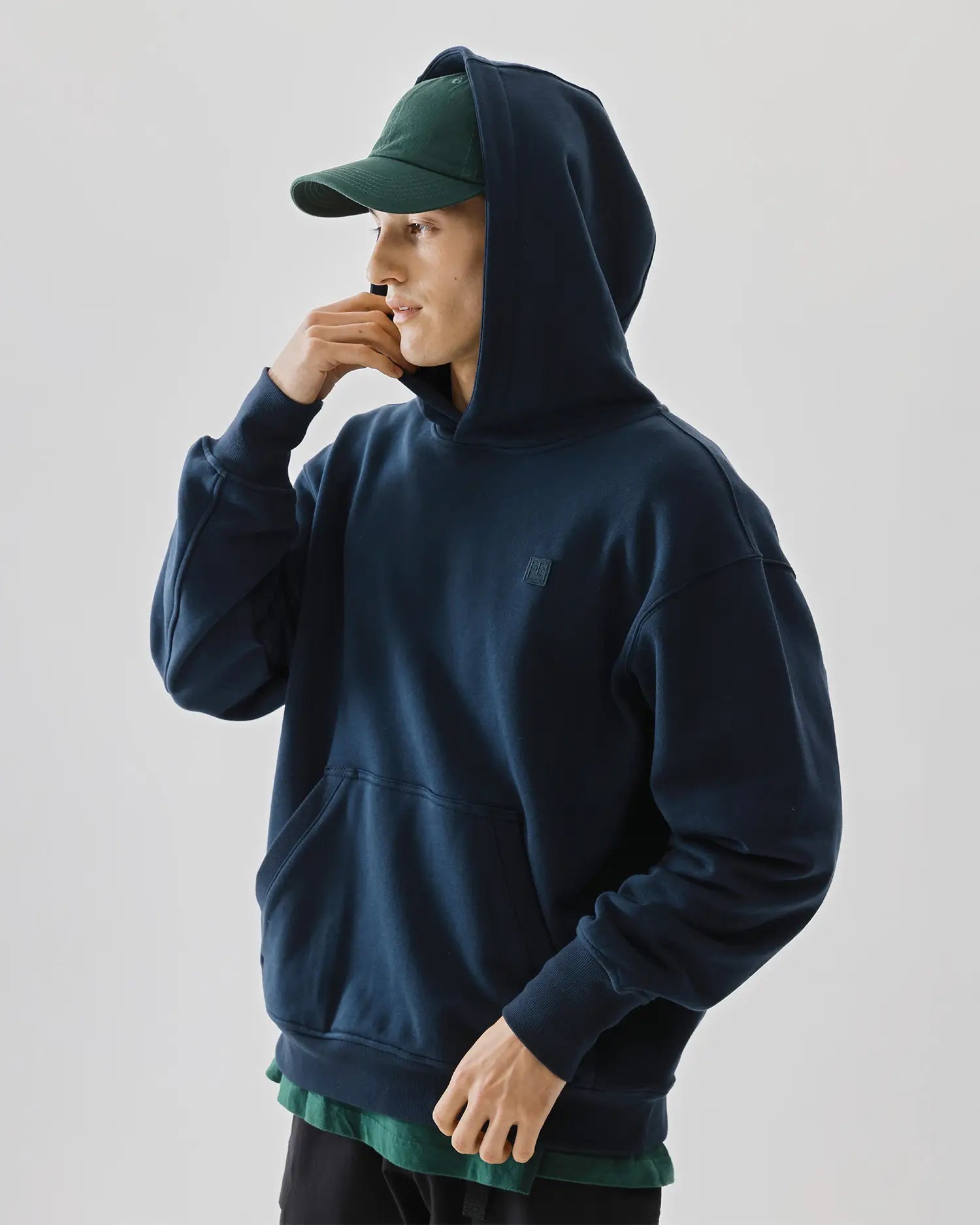 Men's Mixed Fabric Hoodie 07 #dark-blue