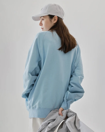 Women's Mixed Fabric Crew Sweatshirt in Light Blue 07 #light-blue