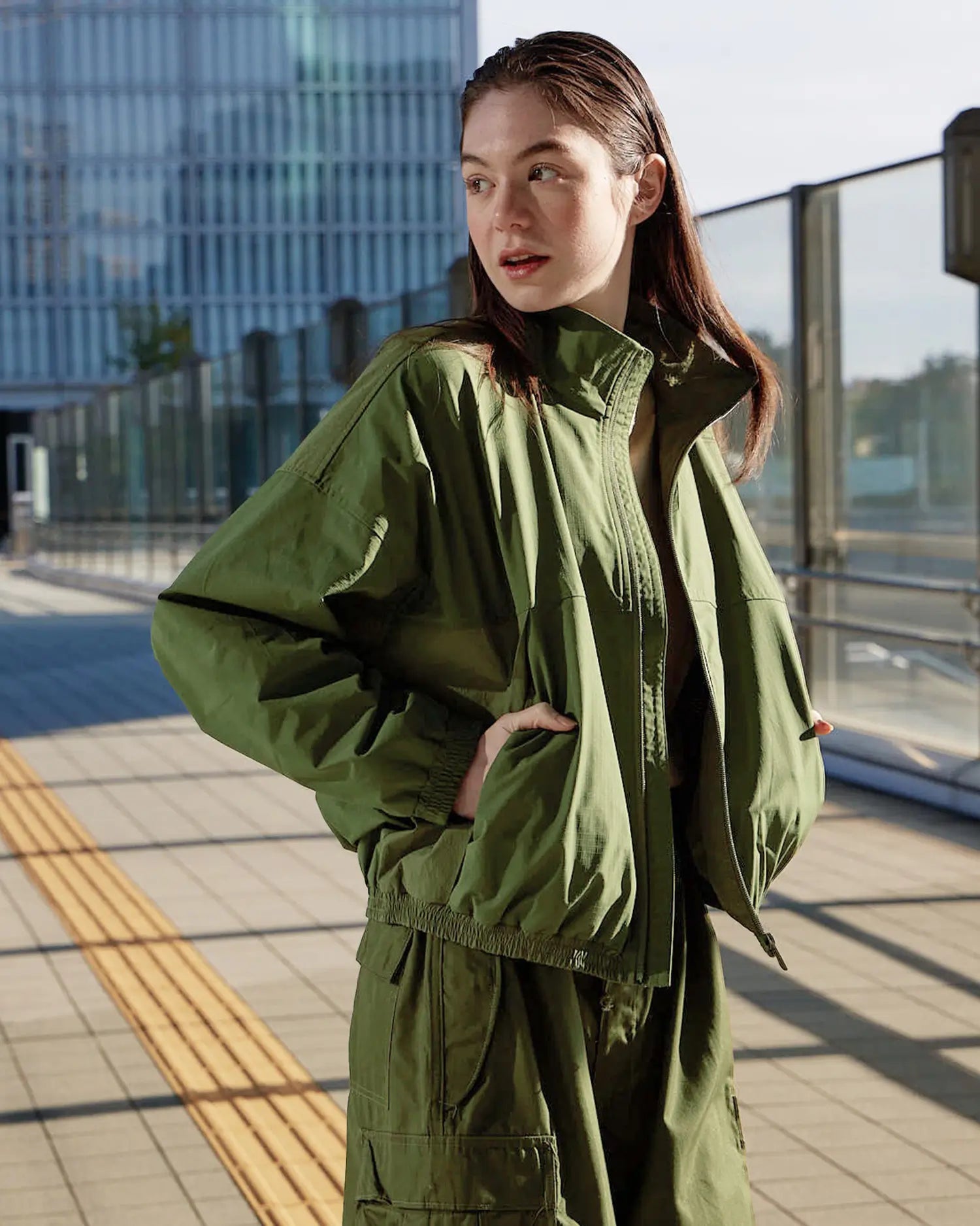 Olive green track jacket women's best sale